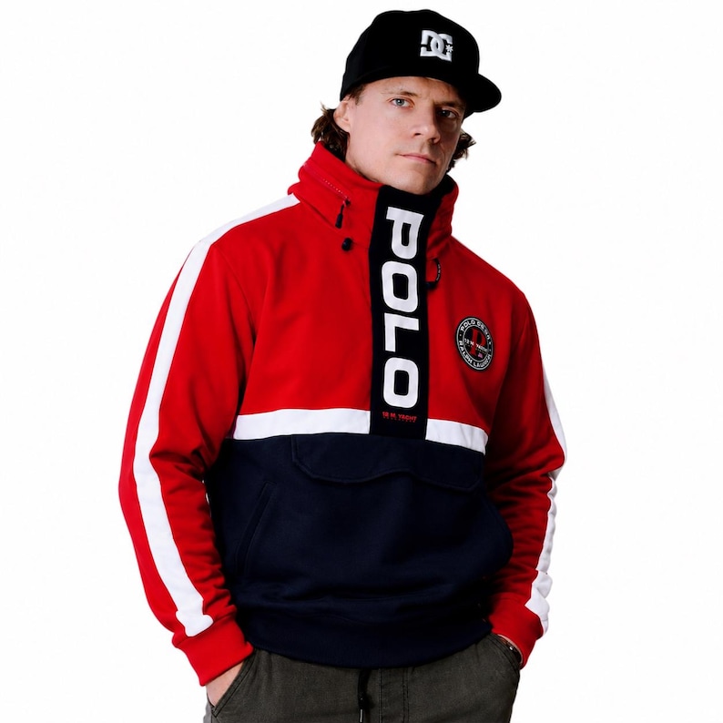 Polo Sport Ralph Lauren Hoodie Jacket Red Navy Yellow Colorblock Sailing 12M Yacht Challenge Pullover Streetwear Mens / Size M/L image 1