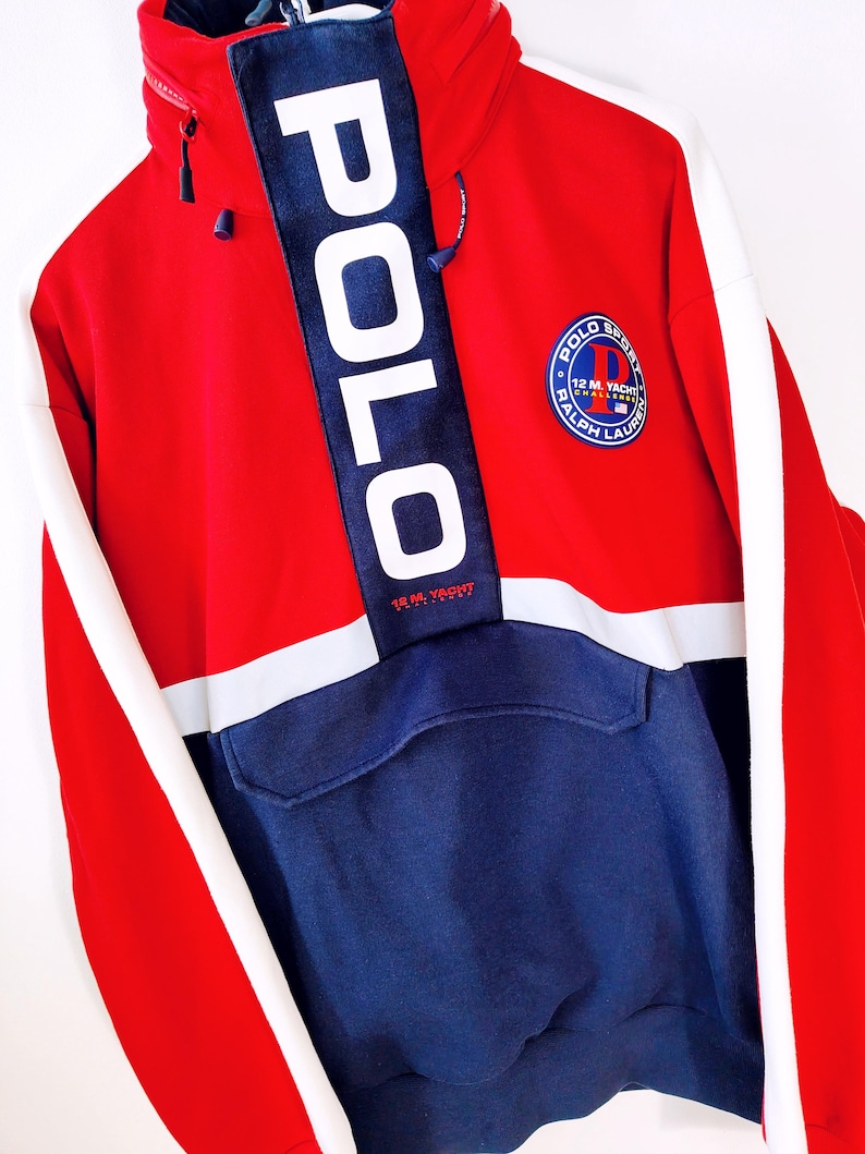 Polo Sport Ralph Lauren Hoodie Jacket Red Navy Yellow Colorblock Sailing 12M Yacht Challenge Pullover Streetwear Mens / Size M/L image 3