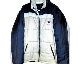 Chaqueta de plumón de invierno vintage Fila reversible de doble cara, talla L, estilo retro de los años 90 y2k
