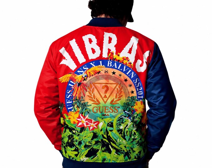 Guess x J Balvin Vibras Varsity Jacket Colorblock Graphic Bomber | Retro Streetwear Y2K / Size L
