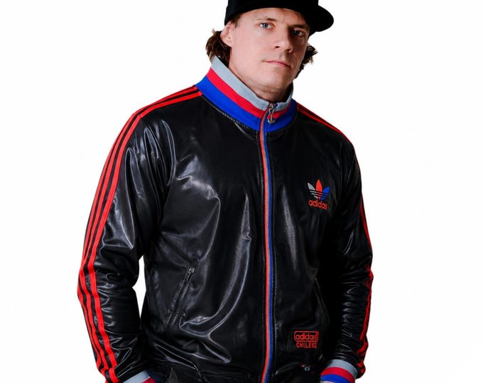 Vintage 90s Adidas Chile 62 Jacket Black Red Blue Shiny Track Top Trefoil 3 Stripes Y2K / Size M