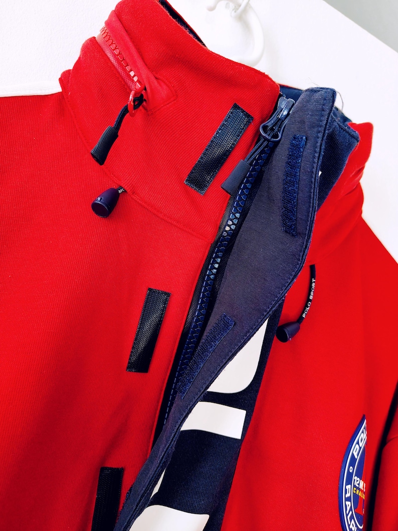 Polo Sport Ralph Lauren Hoodie Jacket Red Navy Yellow Colorblock Sailing 12M Yacht Challenge Pullover Streetwear Mens / Size M/L image 10