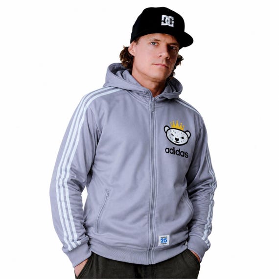 Vintage 90s Adidas X Nigo Bear Hoodie Gray Zip up Trefoil Bear