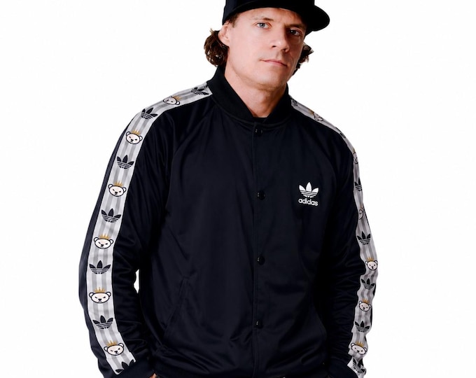 Vintage 90s Adidas x Nigo Bear Track Jacket Black Trefoil Snap Button 3 Stripes Originals Streetwear / Size S/M