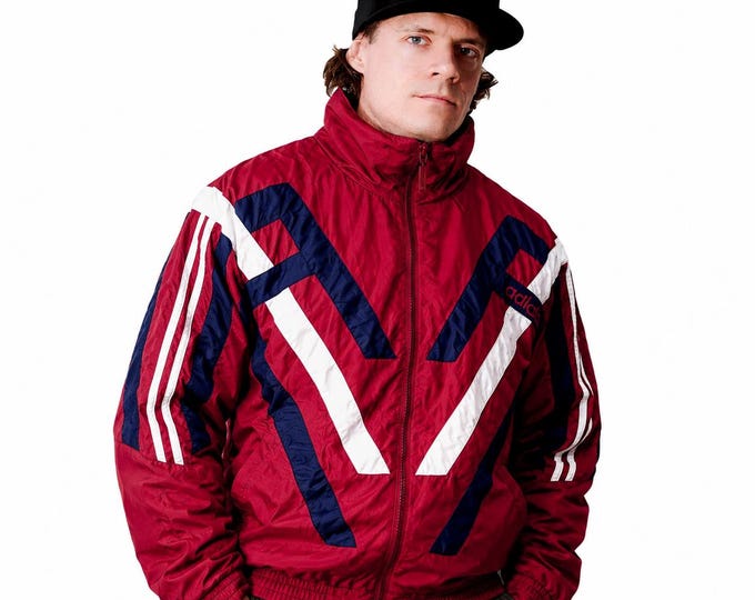 Vintage Adidas Light Windbreaker Track Jacket Size L Retro Style 90s y2k Oldschool Streetwear Red