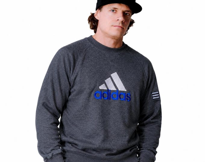 Vintage Adidas Crewneck Sweatshirt Sweater Size L Retro Style 90s y2k Oldschool Streetwear Gray