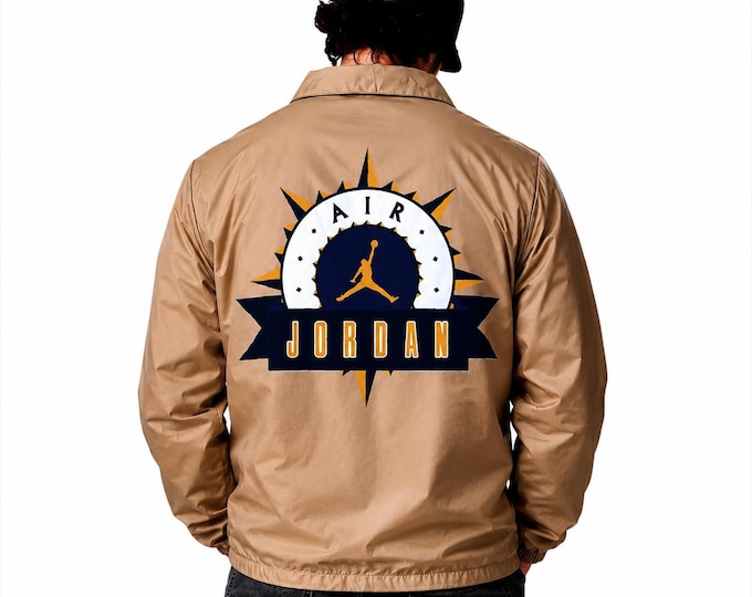 Nike Air Jordan Windbreaker Jacket Beige Tan Coach Jacket Oversized Jumpman Streetwear Retro Basketball Jacket / Size L/XL