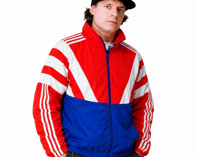 Vintage Adidas Light Windbreaker Track Jacket Size L Retro Style 90s y2k Oldschool Streetwear Red Blue