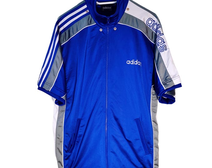 Vintage Adidas Short Sleeve Track Jacket Blue 90s Y2K Zip Up Sportswear Retro Streetwear / Size M/L