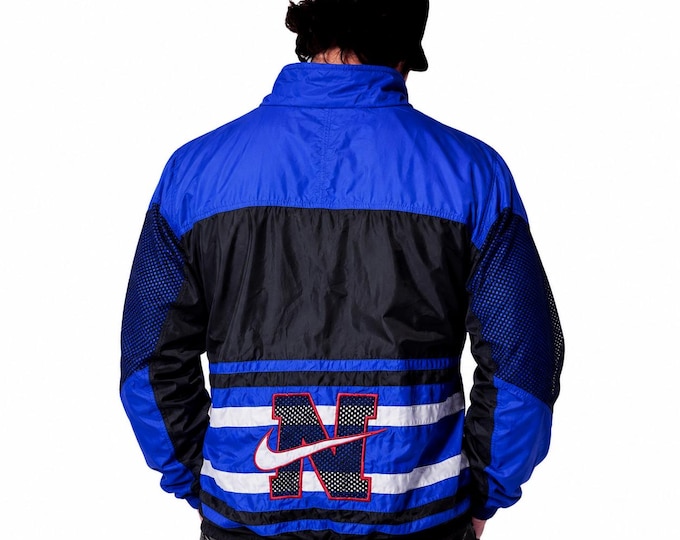 Vintage Nike Windbreaker Jacket Big Logo Blue Black 90s Y2K Track Jacket / Size XL