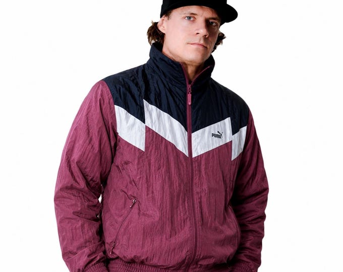 Vintage Puma Light Windbreaker Jacket Zip Up Sweatshirt Track Jacket Size XL Retro Style 90s y2k Oldschool Streetwear