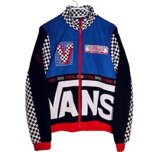 Jaqueta Vans vintage dos anos 90 com zíper, colorblock, skate, streetwear, xadrez, rara / Tamanho P