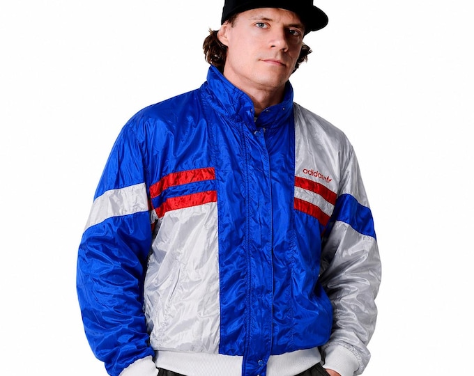 Vintage Adidas Light Windbreaker Jacket Zip Up Sweatshirt Track Jacket Size M Retro Style 90s y2k Oldschool Streetwear Blue White