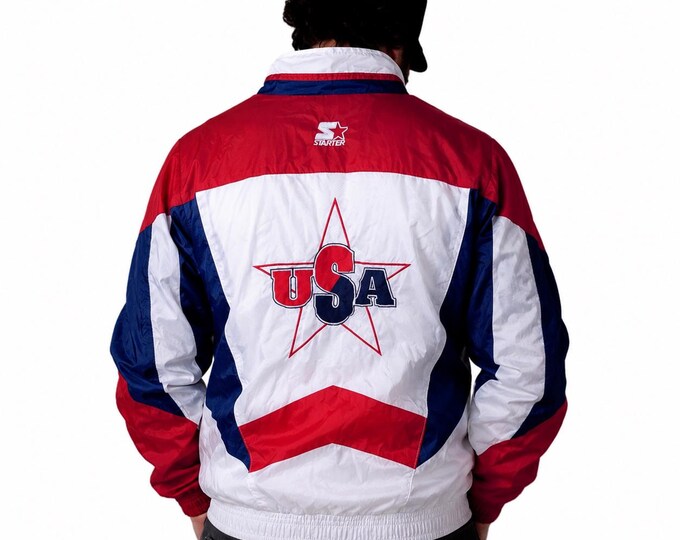 Vintage 90s Starter Atlanta 1996 Olympics Jacket – USA Team Windbreaker Red White Blue – Olympic Games Collection – Retro / Size M