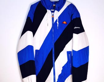 Vintage Ellesse Winter Puffer Jacket Size L Retro Style 90s y2k Oldschool Streetwear Blue White