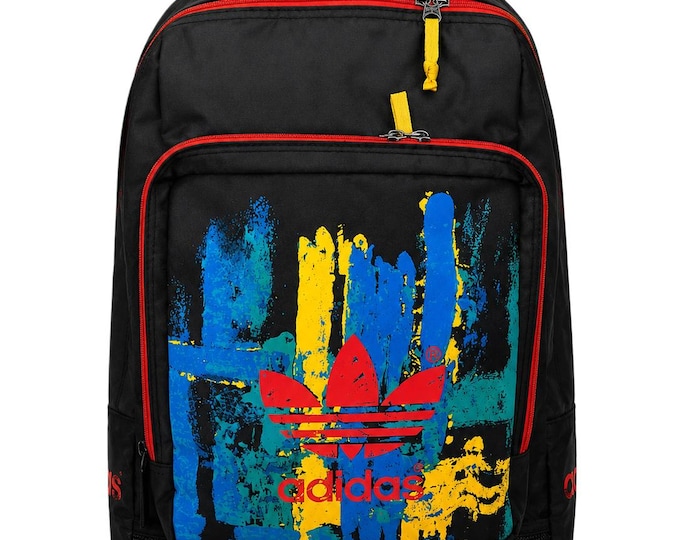 Vintage 90s adidas Backpack Black Graffiti Trefoil Bag Colorful Streetwear Y2K Hip Hop School Bag