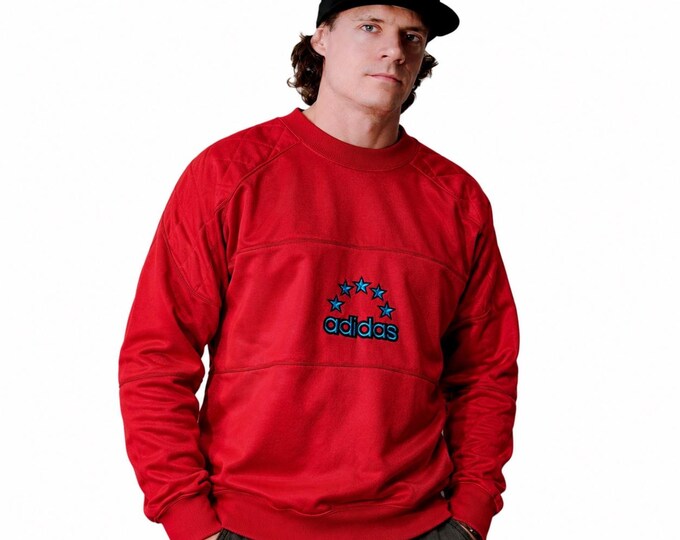 Vintage Adidas Red Sweatshirt With Stars Size M Retro Style 90s y2k Oldschool Streetwear Rare