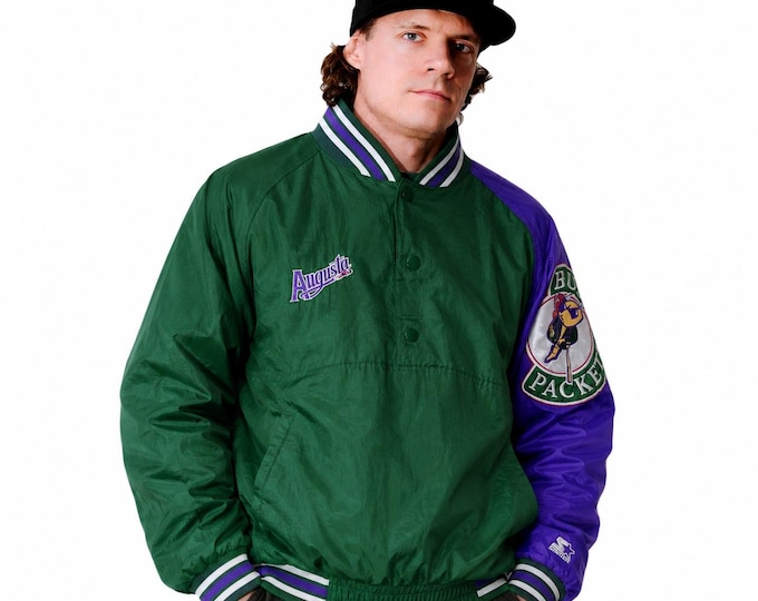 Vintage 90s Augusta GreenJackets Starter Jacket Green Purple MiLB Baseball Windbreaker Retro / Size L