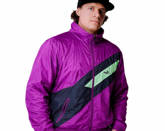 Vintage Puma Light Windbreaker Jacket Zip Up Sweatshirt Track Jacket Size M Retro Style 90s y2k Oldschool Streetwear