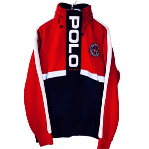 Sudadera con capucha Polo Sport Ralph Lauren, color rojo, azul marino y amarillo, estilo Sailing 12M Yacht Challenge, estilo streetwear, para hombre / Talla M/L