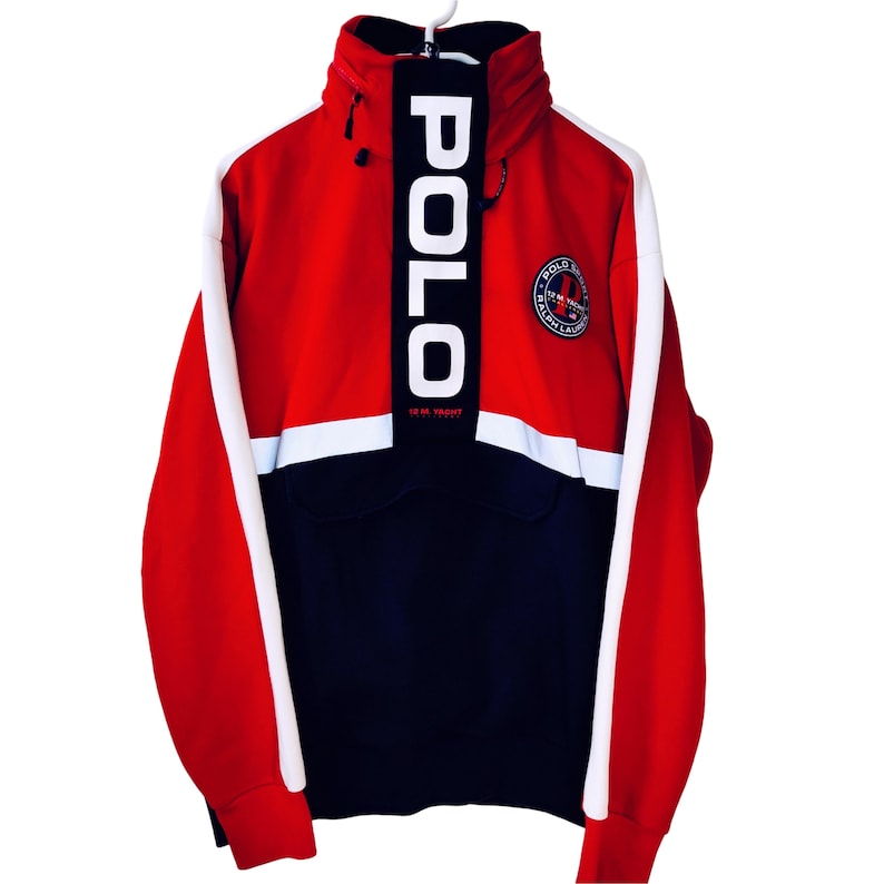 Polo Sport Ralph Lauren Hoodie Jacket Red Navy Yellow Colorblock Sailing 12M Yacht Challenge Pullover Streetwear Mens / Size M/L image 2