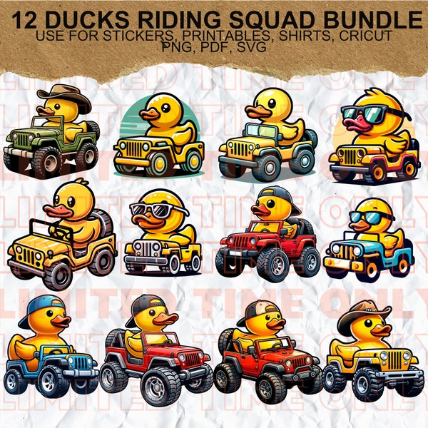 12 Rubber Ducky Riding American Off-Road Bundle, Wrangler Clipart PNG SVG PDF Shirts Sticker Decal  Commercial use Instant Digital Download