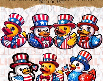 7 Patriotic Rubber Ducky Bundle Clipart America 4th Of July, PNG SVG PDF Shirts Sticker Decal Cricut Commercial use Instant Digital Download