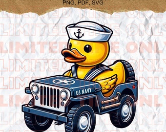 Navy Officer Rubber Ducky Riding American Off-Road Wrangler Clipart PNG SVG PDF Shirts Sticker Decal Commercial use Instant Digital Download