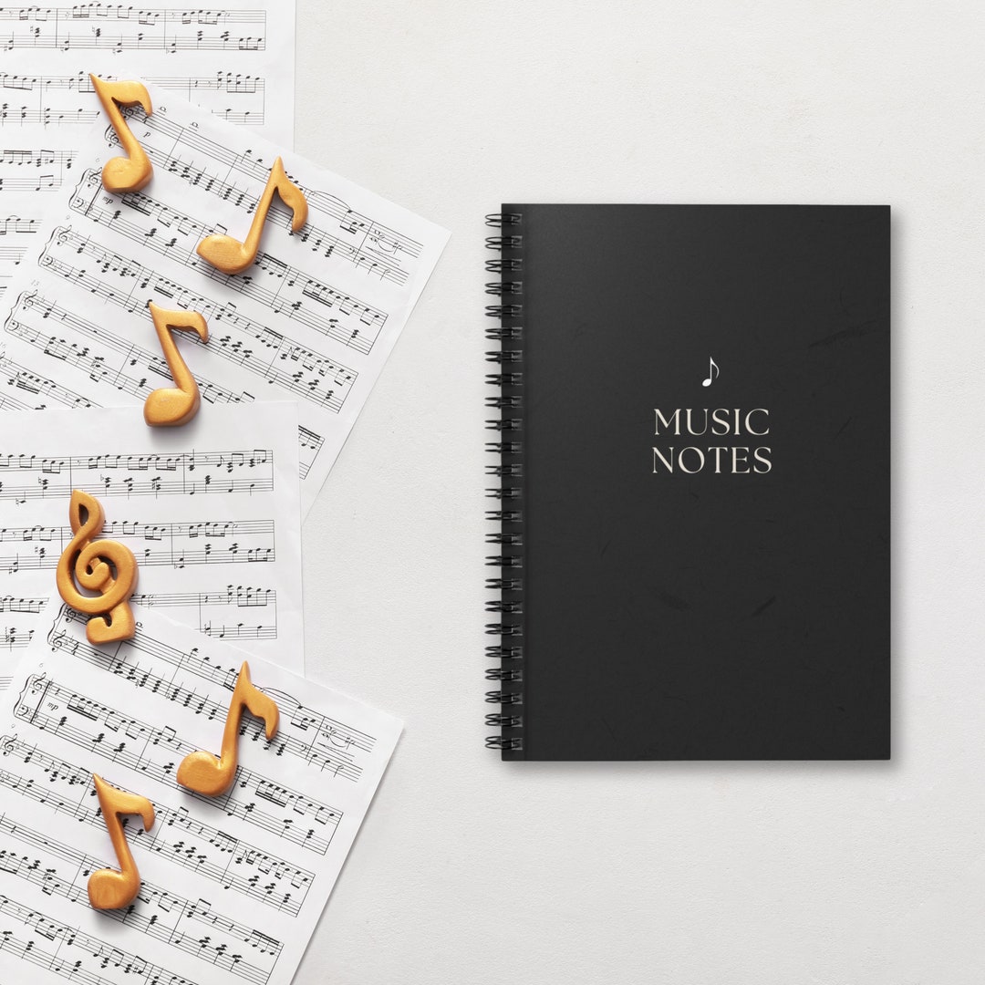 Music Note Lines Notebook Music Notes Spiral Line Ruled Notebook, Document Pocket, Simple Minimal ...