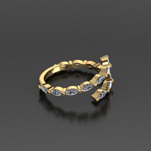 Marquise Diamond Ring, Dainty Bypass Gold Band