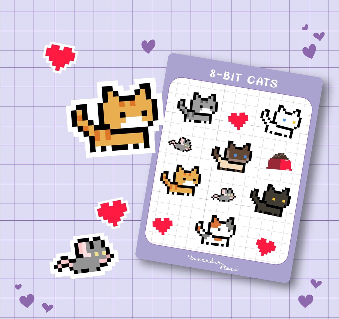 8-bit Cats Sticker Sheet Set, Retro Game Graphics, Cat Lover - Etsy