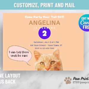 Cat Theme Birthday Printable | EDITABLE DIGITAL DOWNLOAD | Cat Birthday Party Invitation Template | Cat Party Printable Invitation