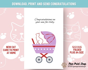 Neue Katzen Karte Printable | DIGITALER DOWNLOAD | Neue Kitty Karte | Neue Haustier-Karte zum Ausdrucken | Katze Glückwunschkarte | Haustier-Adoptionskarte