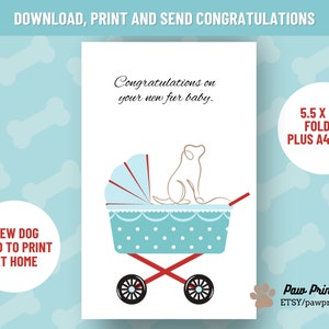 New Dog Card Printable | DIGITAL DOWNLOAD | New Puppy Card | New Pet Card Printable | Dog Congratulations Card | Pet Adoption Card