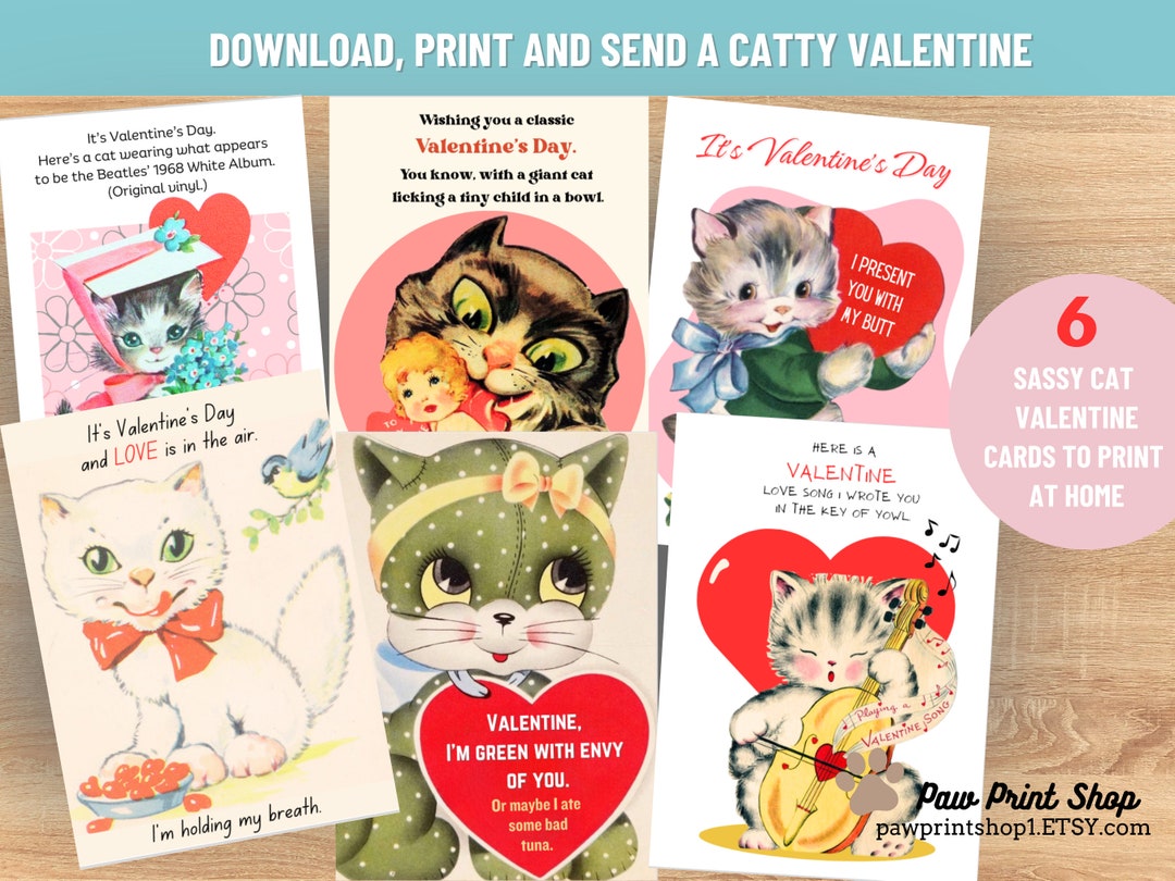 Funny Cat Valentine Cards Printable DIGITAL DOWNLOAD Cat Valentine Bundle Funny Cat Adult