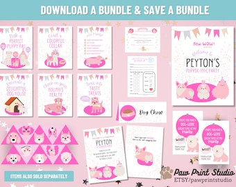 Pink Puppy Party Bundle | DIGITAL DOWNLOAD | Adopt A Puppy Sign | Puppy Vet Certificate | Adopt A Puppy Party Signs | Edited For You