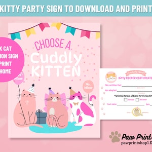 Pink Cat Adoption Printable | DIGITAL DOWNLOAD | Adopt A Cat Birthday Sign | Kitty Adoption Certificate | Kitten Adoption Party Sign