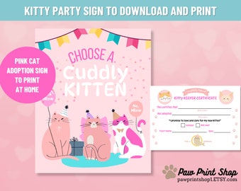 Pink Cat Adoption Printable | DIGITAL DOWNLOAD | Adopt A Cat Birthday Sign | Kitty Adoption Certificate | Kitten Adoption Party Sign