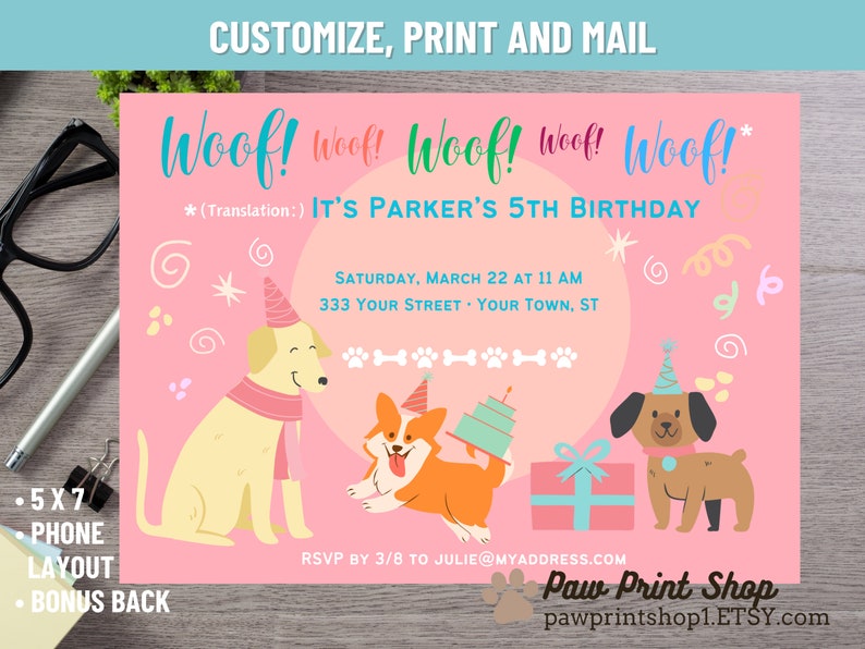 Dog Theme Birthday Printable EDITABLE DIGITAL DOWNLOAD Dog Birthday
