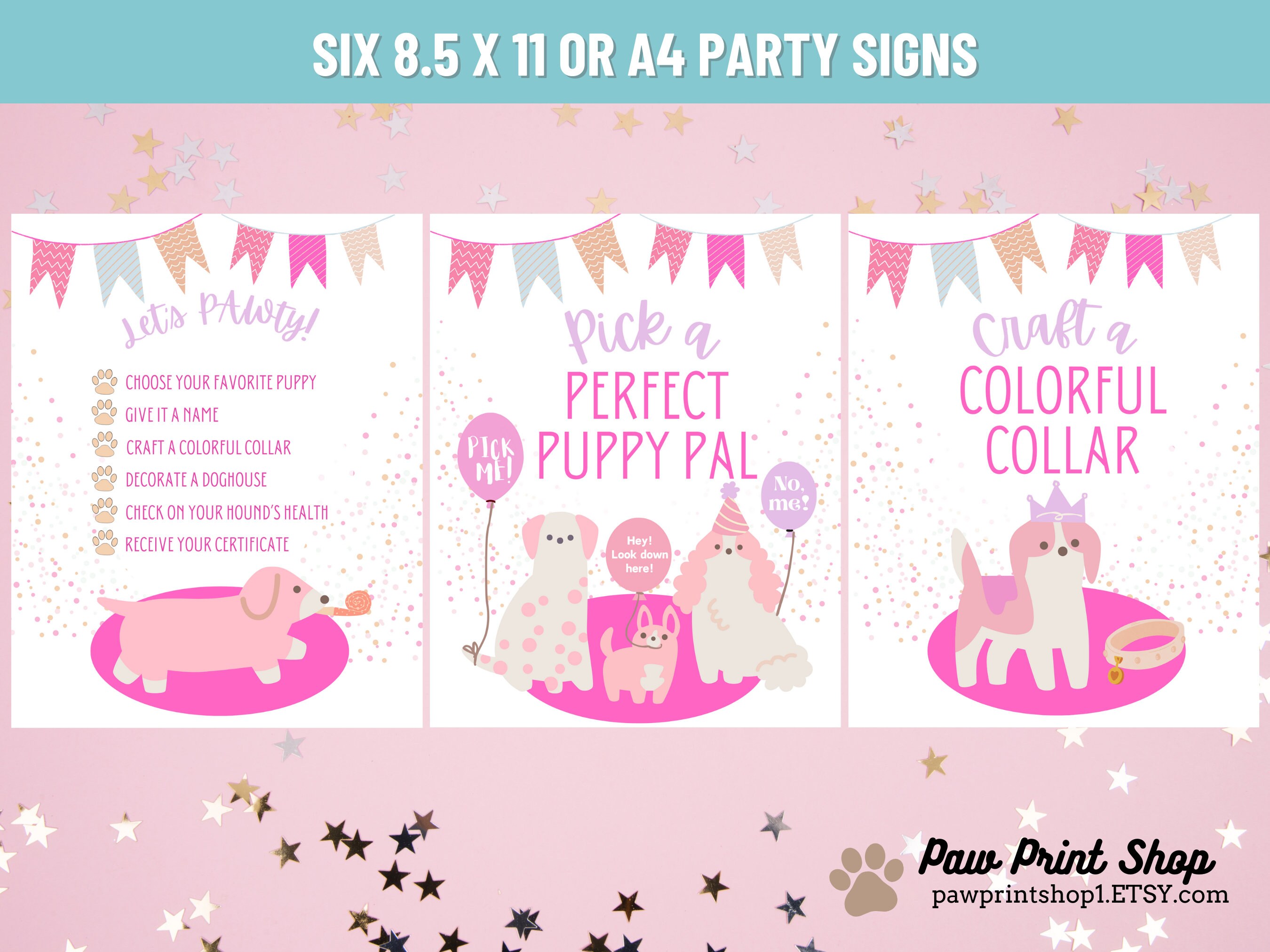 Pink Puppy Party Birthday Games | DIGITAL DOWNLOAD | Adopt A Puppy Sign ...
