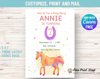 Pony Birthday Printable | EDITABLE DIGITAL DOWNLOAD | Pony Birthday Party Invitation Template | Horse Theme Printable Invite