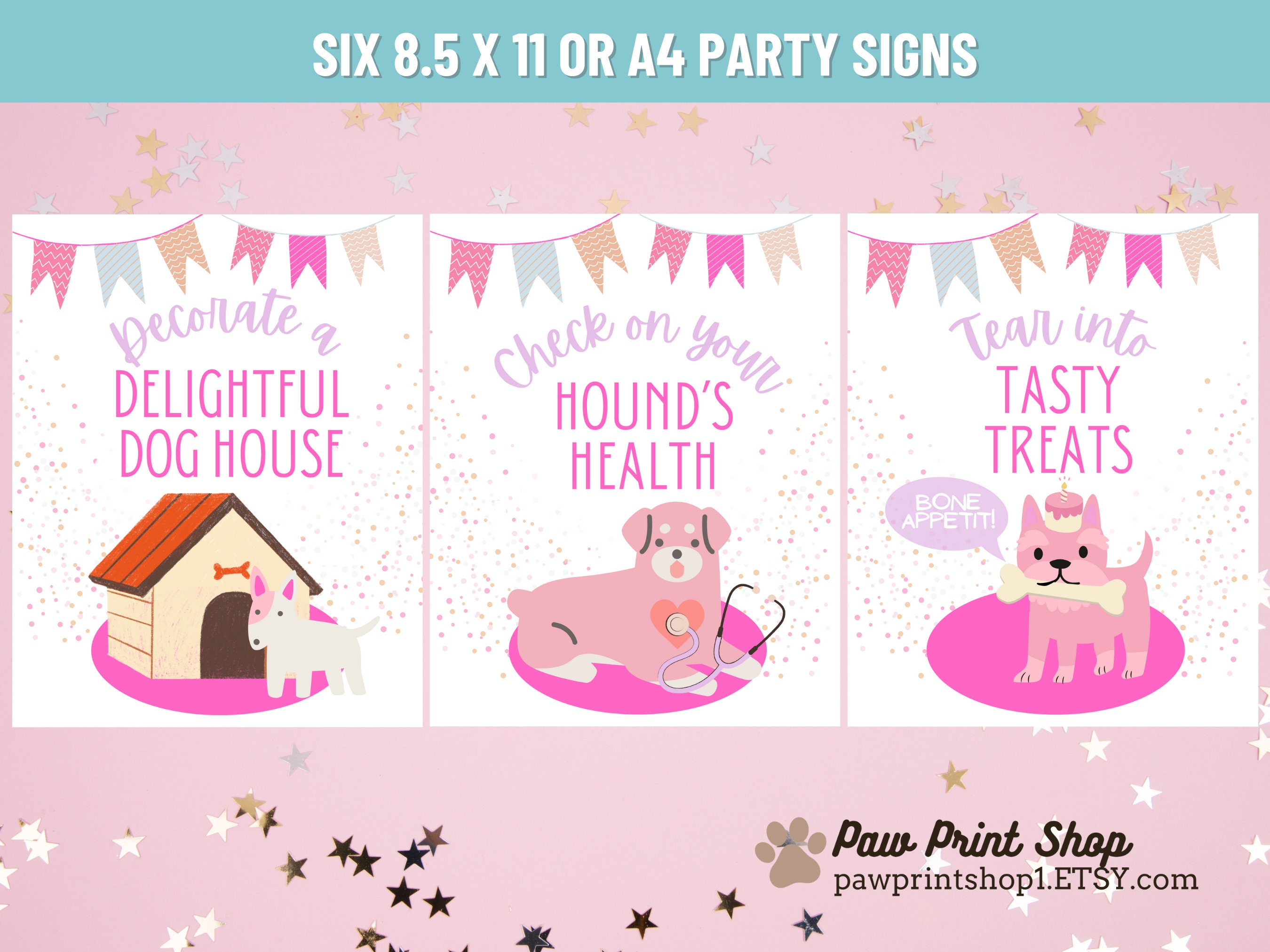 Pink Puppy Party Birthday Games | DIGITAL DOWNLOAD | Adopt A Puppy Sign ...