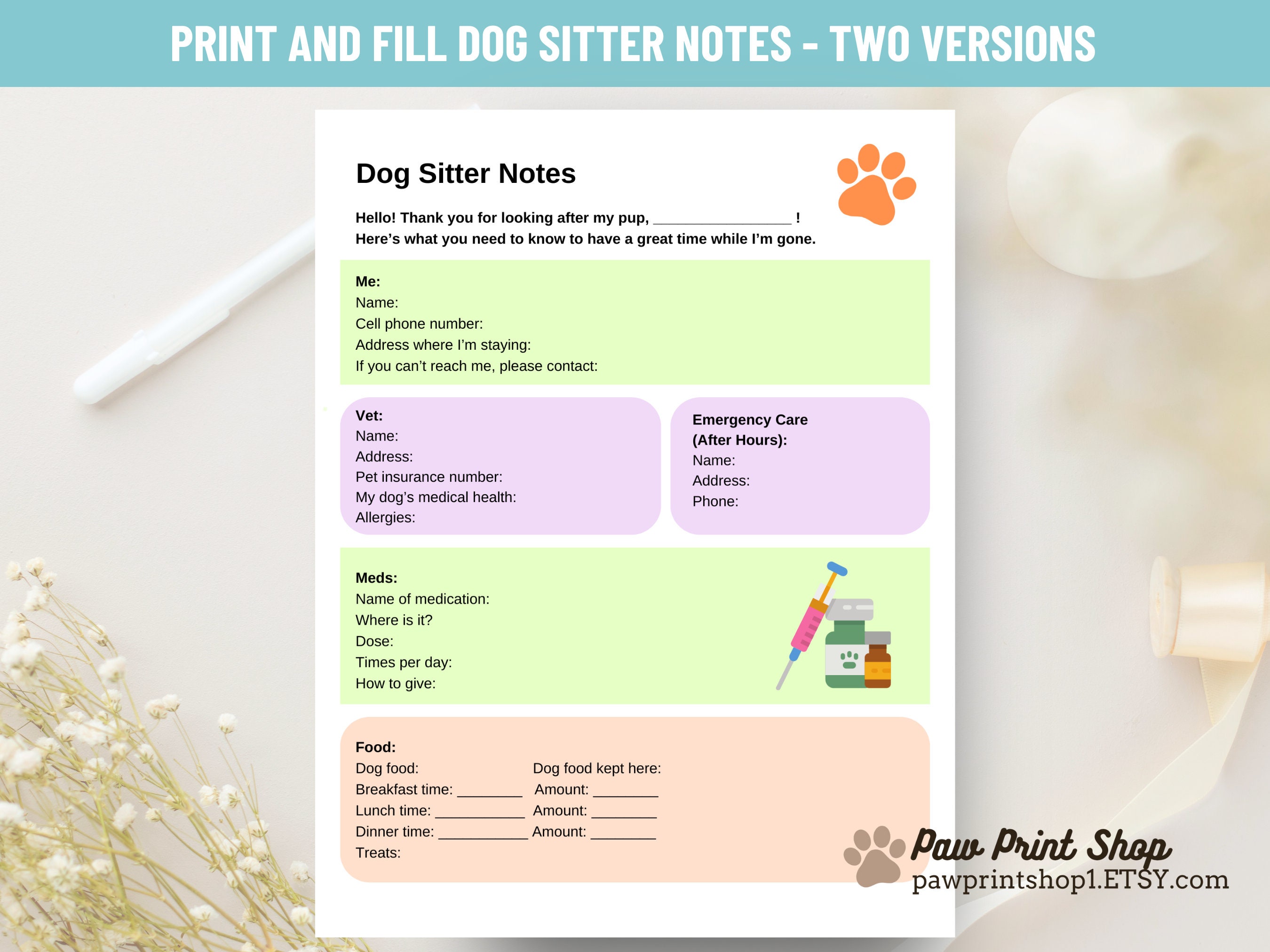 Dog Sitter Instructions Printable DIGITAL DOWNLOAD Print Fill Dog Dog Sitter Instructions Printable DIGITAL DOWNLOAD Print Fill Dog