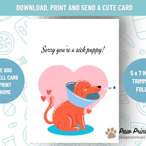 Carte de rétablissement sur le thème du chien à imprimer | TÉLÉCHARGEMENT NUMÉRIQUE | Carte de rétablissement | chien guérissant carte de vœux | Carte de rétablissement à imprimer | Carte à téléchargement immédiat