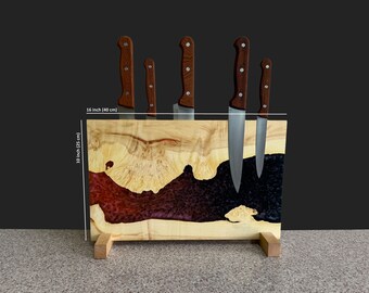 Magnetyczny uchwyt na noże blat, drewniany blok na noże, drewniany uchwyt na noże kuchenne z żywicy epoksydowej, stojak na noże, magnetyczna deska na noże, stojak na noże