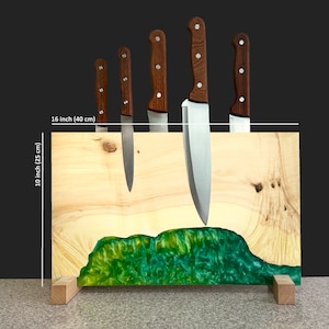Magnetic Knife Holder Countertop, Wooden Knife Block, Wooden Epoxy Resin Kitchen Knife Holder, Knife Rack, Magnetic Knife Board, Knife Rack