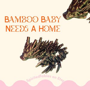 Bamboo Dragon toy, art, figurine, fidget, mental health, anxiety, autism, adoptable companion, story in personalized letters, unique gift
