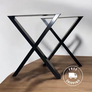 X-Shaped Black Metal Steel Table Legs, Industrial 28” High Office Desk Legs, X Frame Modern Powder Coated Furniture Base
