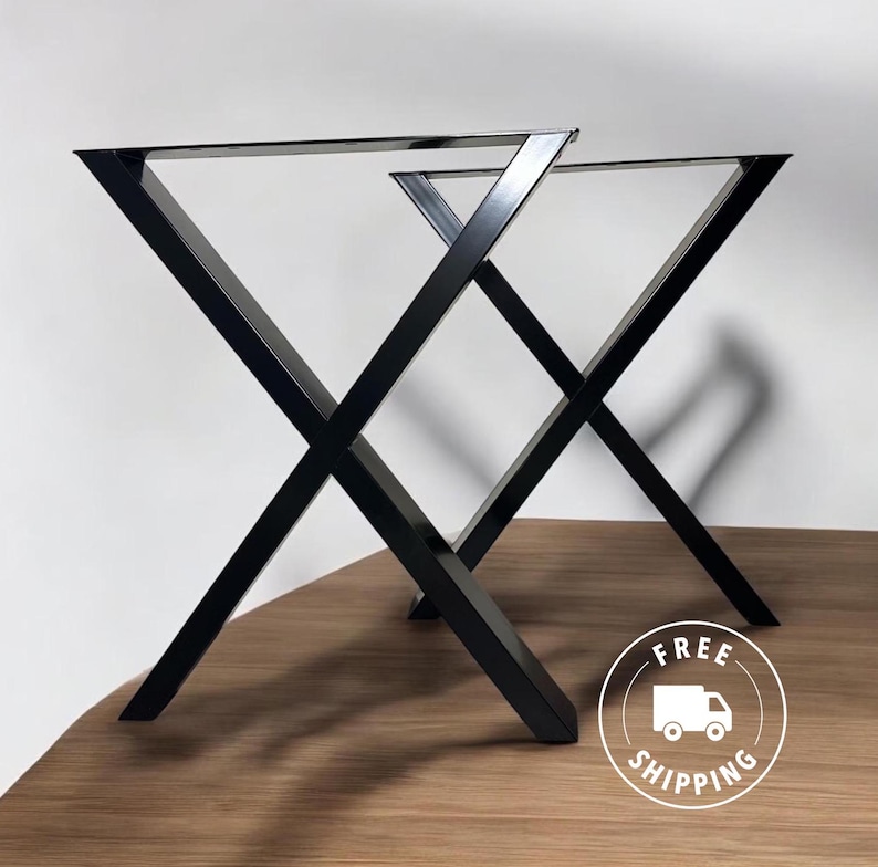 X-Shaped Black Metal Steel Table Legs - Thumbnail 4