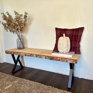 Wood Indoor Outdoor Bench, Entryway Live Edge Bench, Rustic Custom Shoe Bench
